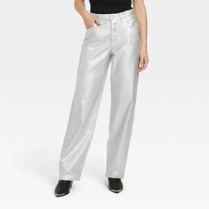 NWT Universal Thread Mid Rise 90s Baggy Jeans Silver Metallic Cotton Size 4